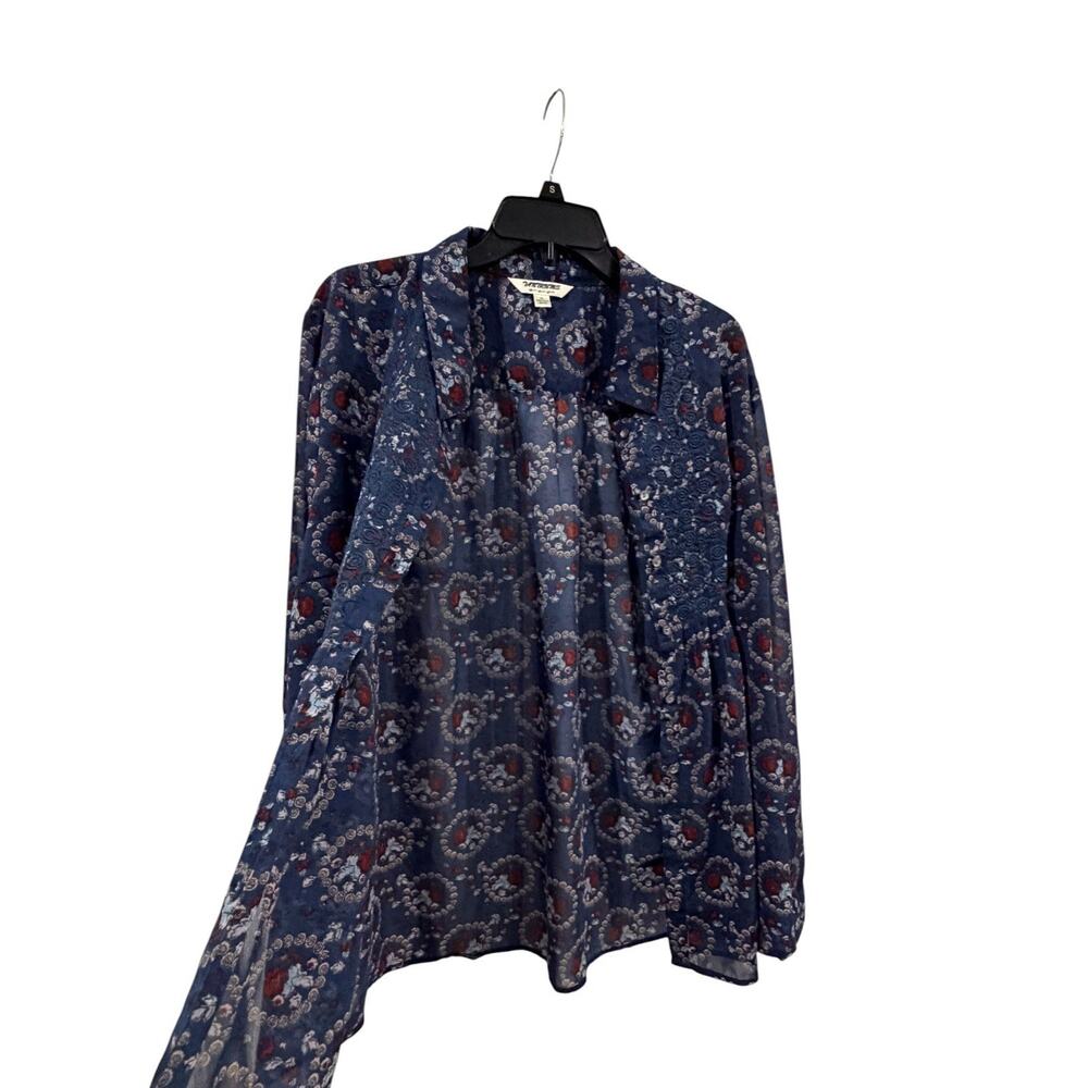 Tantrums Red White & Blue Floral Peasant-Style Sheer Blouse SZ XL Embroidery - Picture 11 of 14